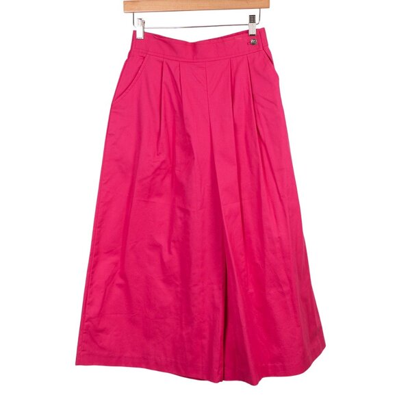 Sunny Sport Pants - VTG Culottes 6 Pink Pleated 80s Wide Leg Pockets Elastic Waist Button Cotton